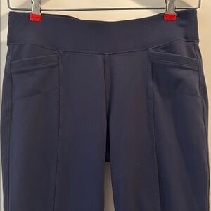 Athleta 2015 wide band straight leg Leggings Pants seams Stretchy Pockets S blue